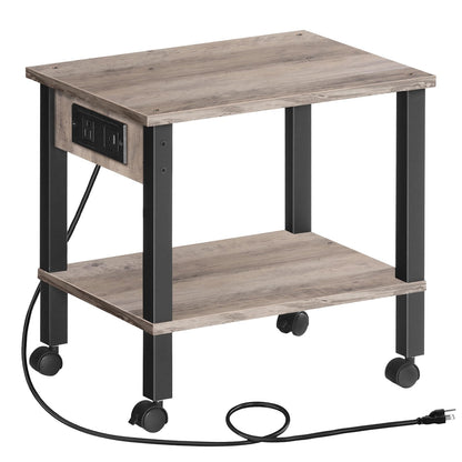 HOOBRO 2-Tier Printer Stand with Charging Station, Under Desk Printer Table, Printer Cart with Storage Shelves, Shelf for Small Spaces, for Home Office, Rustic Brown and Black BF38UPS01