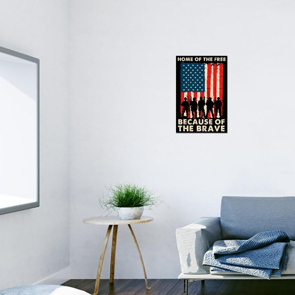 Memorial Day 4th of July Decorations Veteran USA, EMOHAT Home of The Free Because of The Brave Metal Tin Signs, Patriot Wall Decor 12x8 Inch