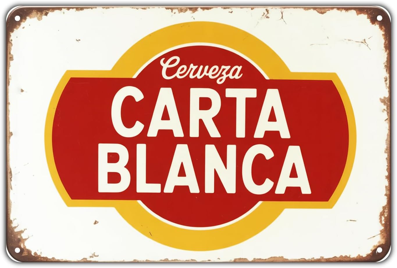 Cerveza Carta Blanca Beer Vintage Metal Tin Sign, Wall Decor for Cafe, Kitchen, Porch, Outdoor, 8x12 in