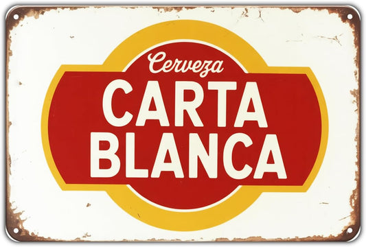 Cerveza Carta Blanca Beer Vintage Metal Tin Sign, Wall Decor for Cafe, Kitchen, Porch, Outdoor, 8x12 in