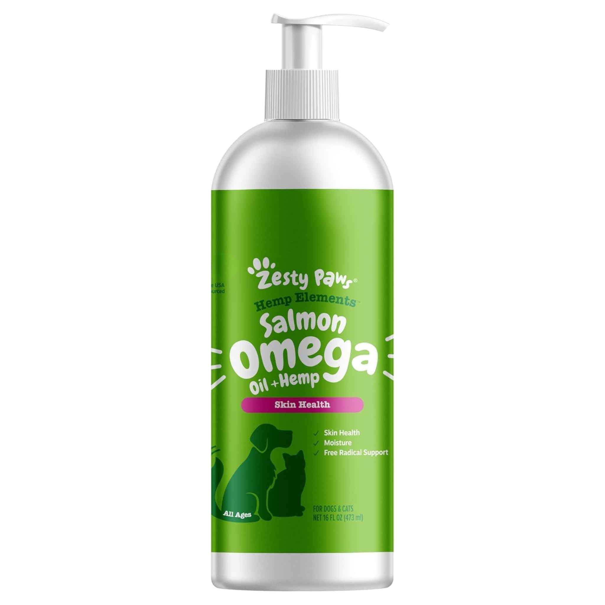 Zesty Paws Wild Alaskan Omega-3 Blend Pollock + Salmon Oil for Dogs and Cats- Skin and Coat Support, Omega 3 Supplement for Pets, 32oz