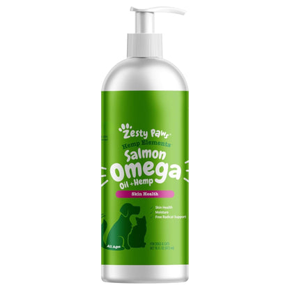 Zesty Paws Wild Alaskan Omega-3 Blend Pollock + Salmon Oil for Dogs and Cats- Skin and Coat Support, Omega 3 Supplement for Pets, 32oz