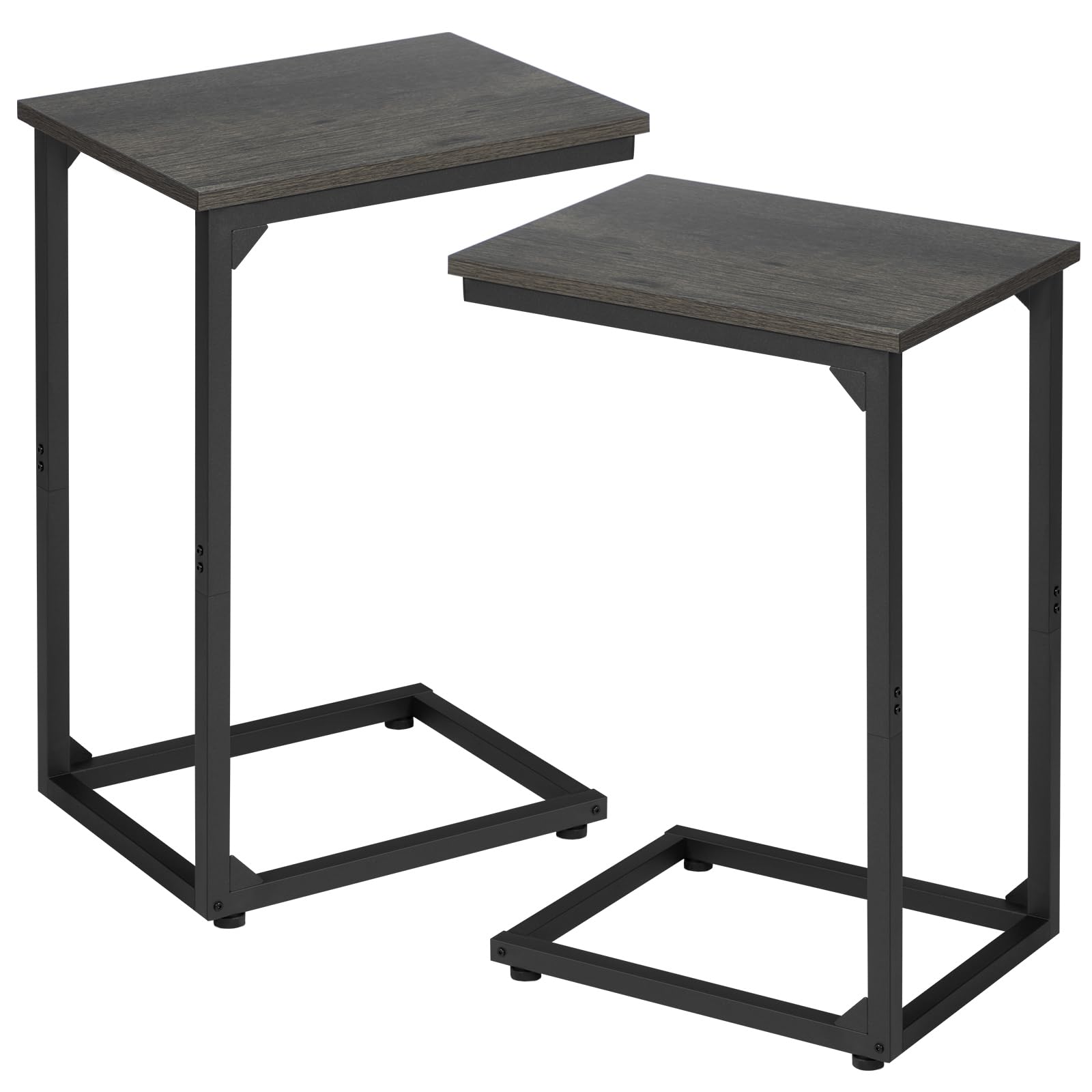 AMHANCIBLE C Shaped End Table Set of 2, Couch Side Table that Slide Under Sofa, Narrow Small Space TV Trays for Living Room, Bedroom, Black, HET02CBK