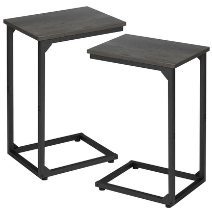 AMHANCIBLE C Shaped End Table Set of 2, Couch Side Table that Slide Under Sofa, Narrow Small Space TV Trays for Living Room, Bedroom, Black, HET02CBK