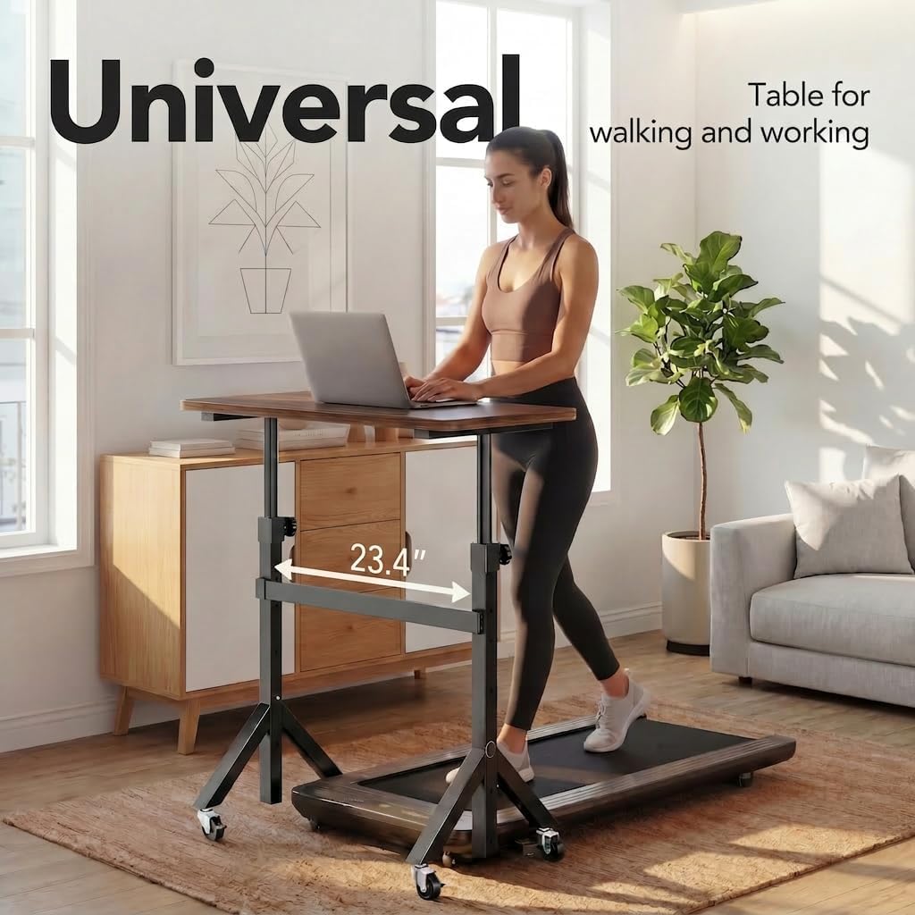HUANUO 32'' Small Standing Desk Adjustable Heigh, Mobile Stand Up Desk with Wheels, Portable Rolling Desks for Walking Pad and Treadmill, Computer Laptop Desks for Home Office Space