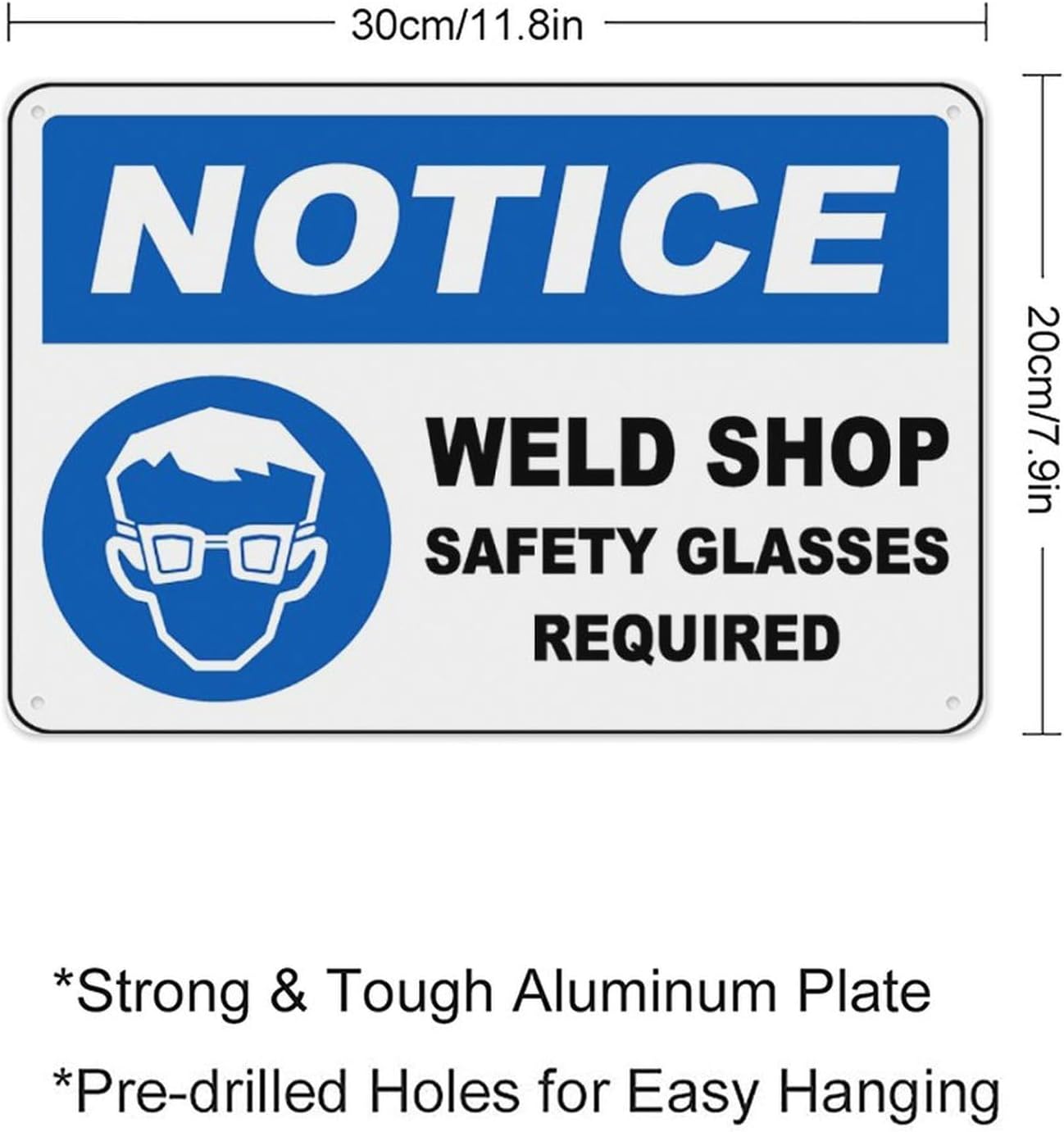 Safety Glasses Required In Weld Shop Sign Aluminum Tin Warning Signs For Home Outdoor Garden 8X12 Inches