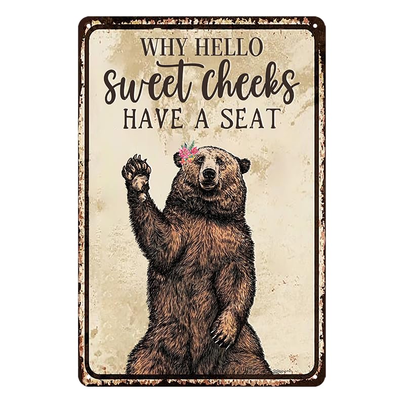 Bear Bathroom Decor Funny Bear Cabin Wall Art Mountain Bathroom Accessories Rustic Bear Pictures Wall Decor Metal Tin Sign Drinking Water Wall Art Decor 8x12 Inch