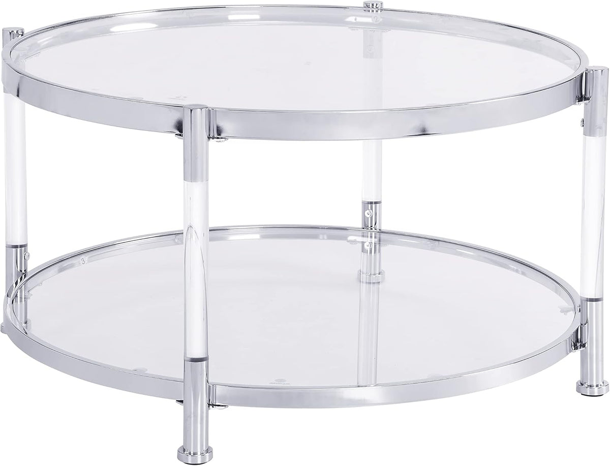 Tempered Glass Round Coffee Table, 28" Modern Acrylic Legs Circle Center Table for Living Room