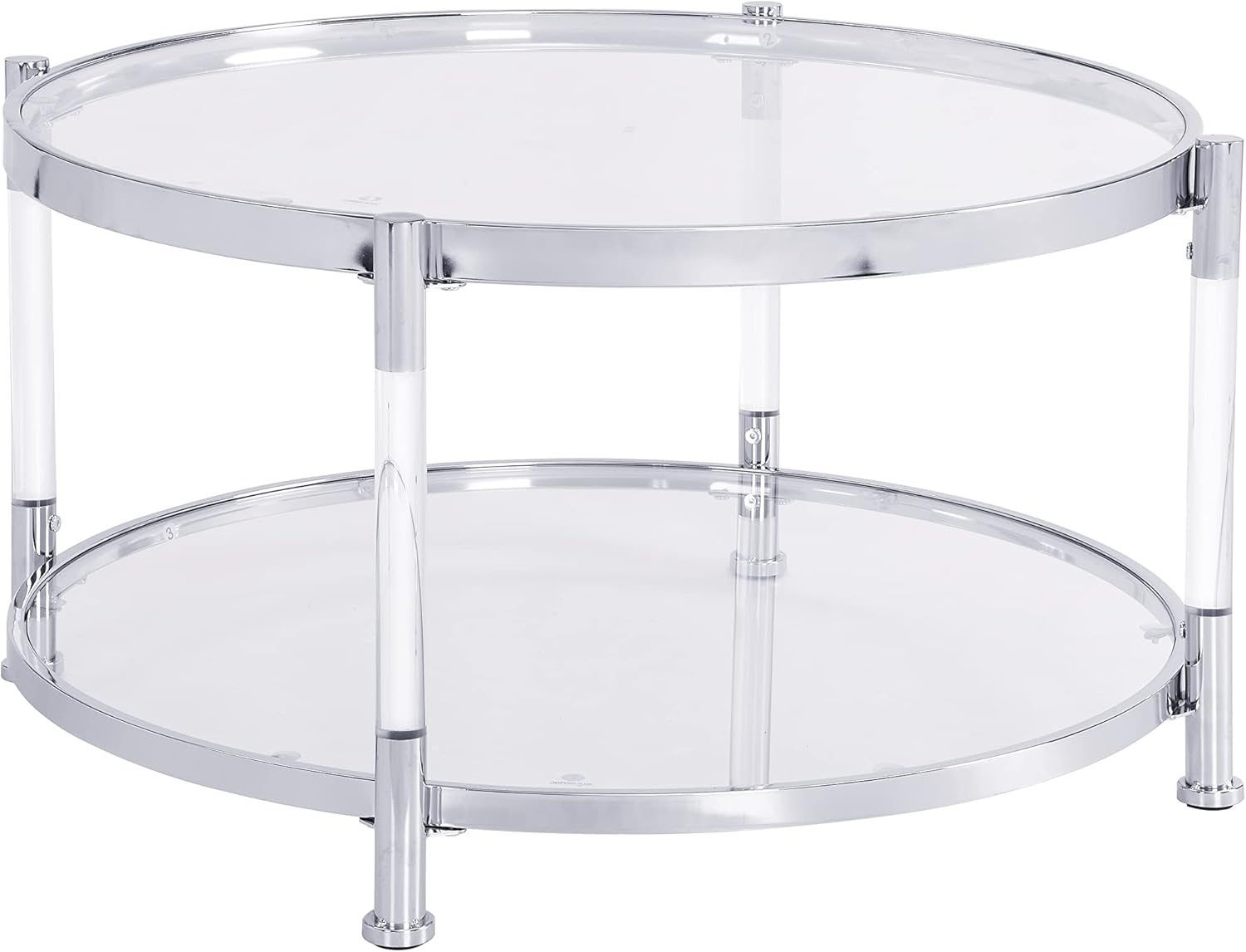 Tempered Glass Round Coffee Table, 28" Modern Acrylic Legs Circle Center Table for Living Room