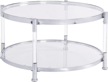 Tempered Glass Round Coffee Table, 28" Modern Acrylic Legs Circle Center Table for Living Room