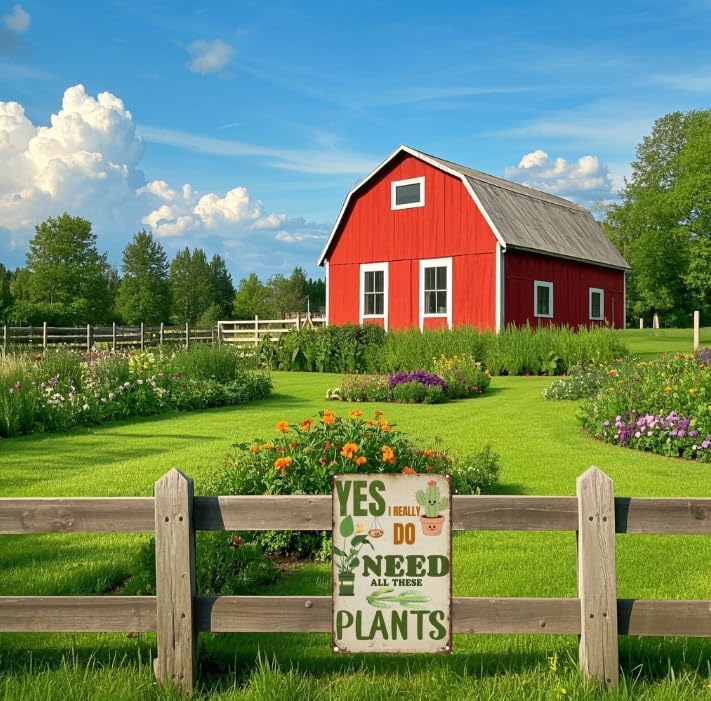 Funny Plant Lover Wall Sign – Retro Metal Tin Sign for Garden, Home, Kitchen or Greenhouse, Humorous “Need All These Plants” Decor, 8x12 Inch