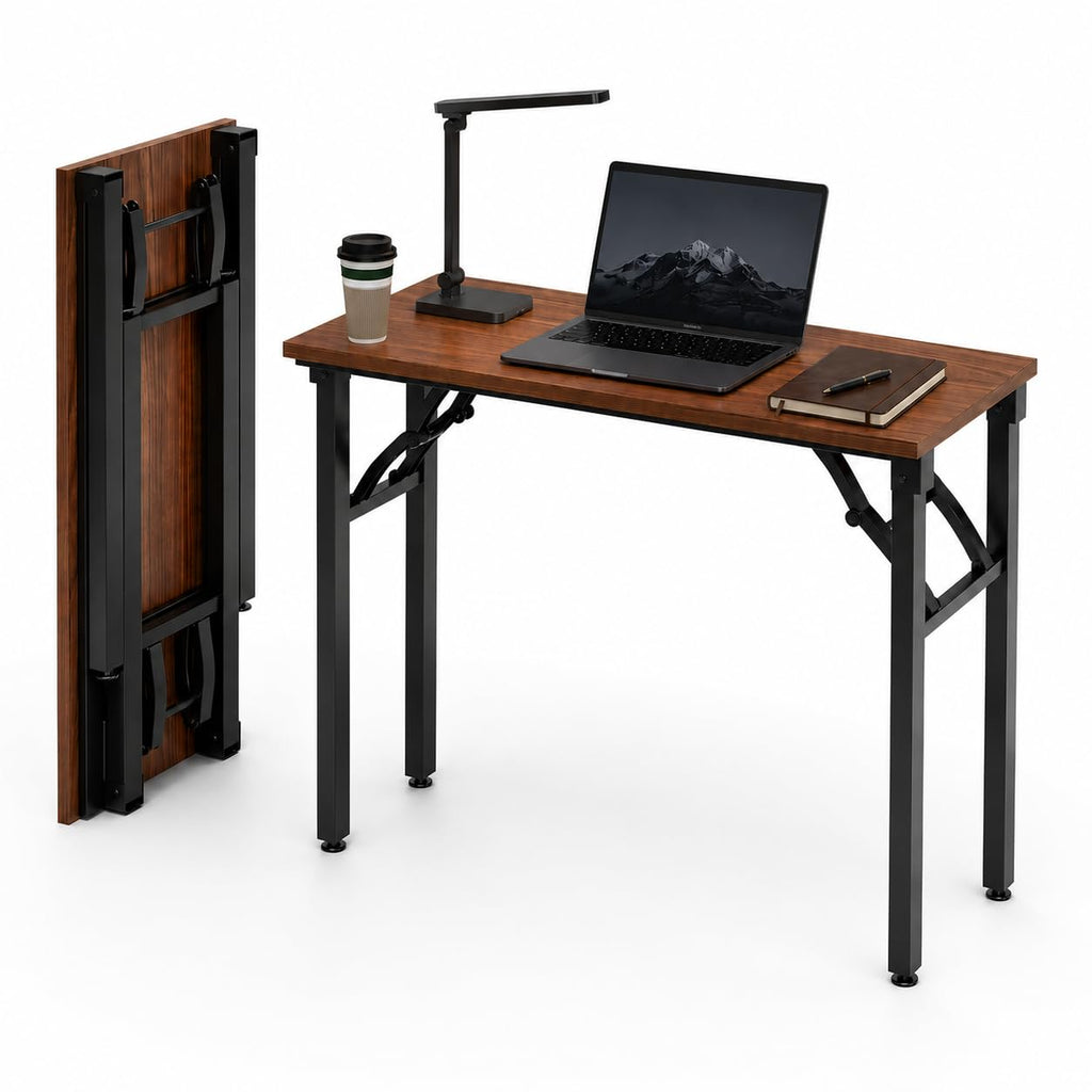 Frylr Small Folding Computer Desk – Portable 35.8 Inch Foldable Laptop Table, No-Assembly, Collapsible and Compact for Easy Storage, Lightweight for Small Spaces, Craft and Study Use, Dark Walnut