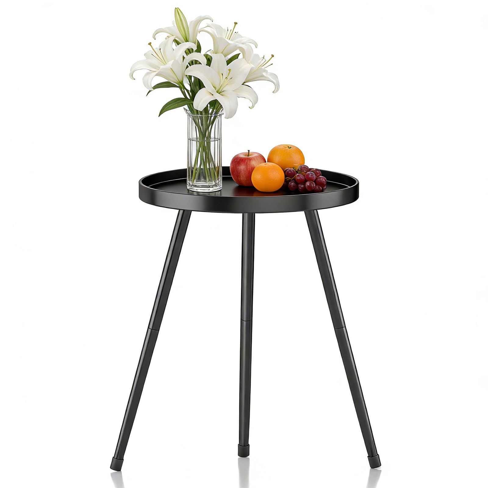 Small Round Side Table Metal End Table Outdoor Black Side Table Mid-Century Modern Accent Table for Office Bedroom Balcony and Small Spaces.