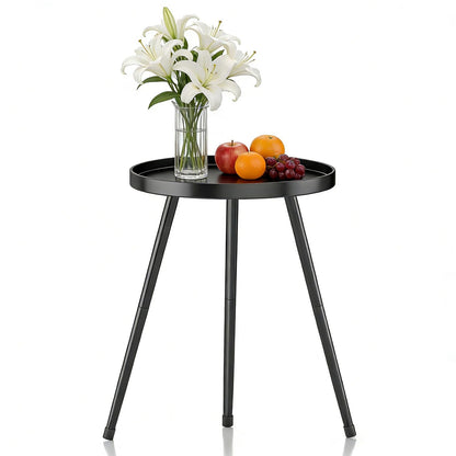 Small Round Side Table Metal End Table Outdoor Black Side Table Mid-Century Modern Accent Table for Office Bedroom Balcony and Small Spaces.