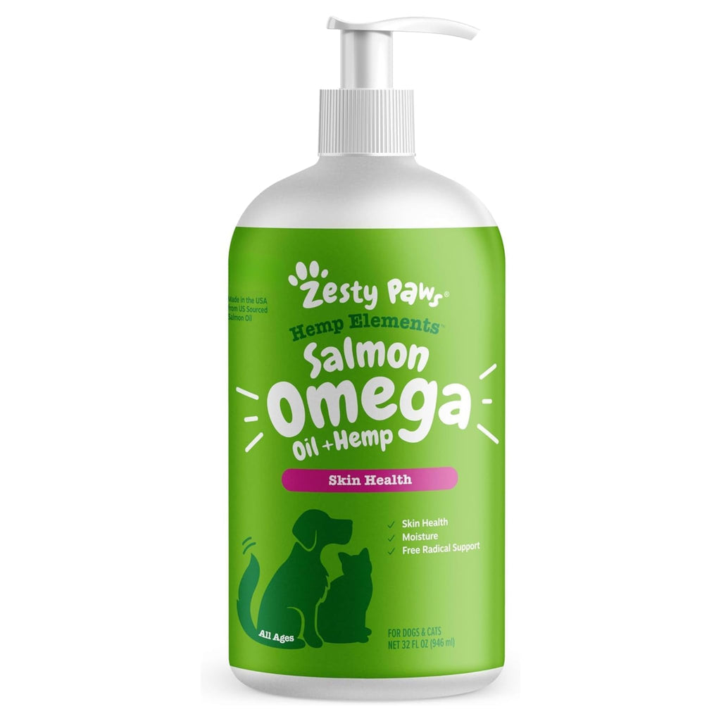 Zesty Paws Wild Alaskan Omega-3 Blend Pollock + Salmon Oil for Dogs and Cats- Skin and Coat Support, Omega 3 Supplement for Pets, 32oz
