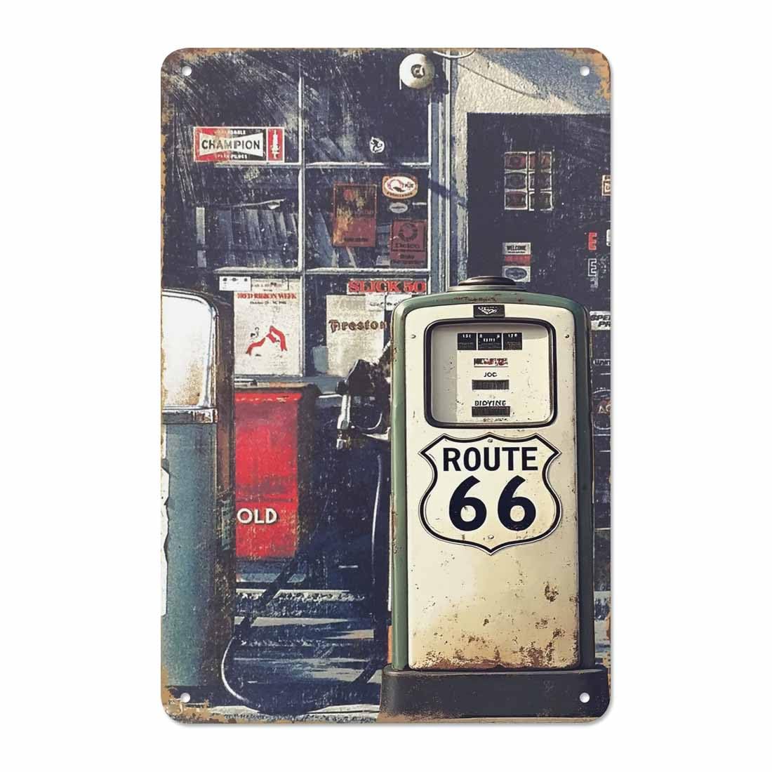 AOYEGO Route 66 Tin Sign,Gold Plaque On The Retro Wooden with Letter Vintage Metal Tin Signs for Cafes Bars Pubs Shop Wall Decorative Funny Retro Signs for Men Women 8x12 Inch
