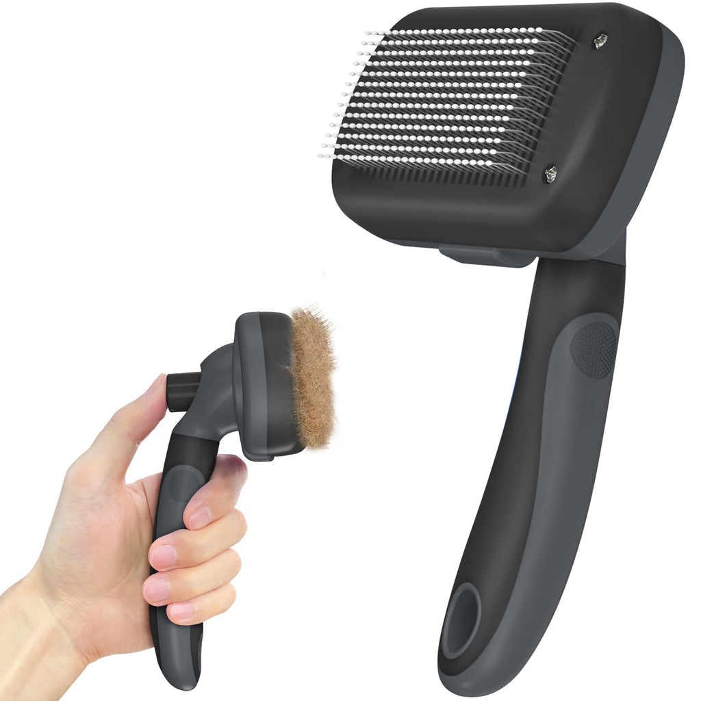Dipoo Self Cleaning Cat & Dog Grooming Brush - Skin Friendly Deshedding Hair Brush for Haired Dogs & Puppies, Purple