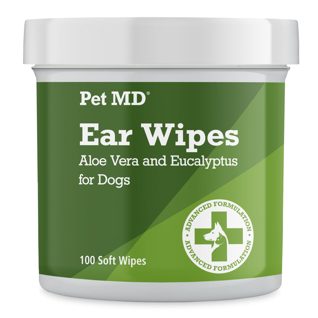 Pet MD Dog Ear Cleaning Wipes - with Eucalyptus & Aloe Vera for Dogs - 50ct | Extra-Coverage and Large Design - Alcohol-Free Pet Ear Cleaning Finger Wipes to Remove Dirt, Debris, and Wax