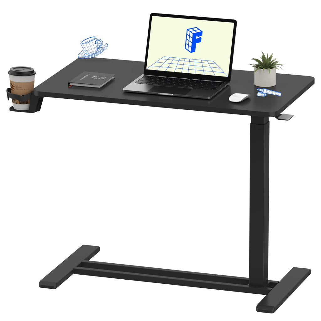 FLEXISPOT H7 Adjustable Overbed Bedside Table with Wheels Pneumatic Mobile Standing Laptop Desk Rolling Computer Cart Movable Overbed Table Hospital Home Use (31.5" W x 17.7" D, White Maple Large)
