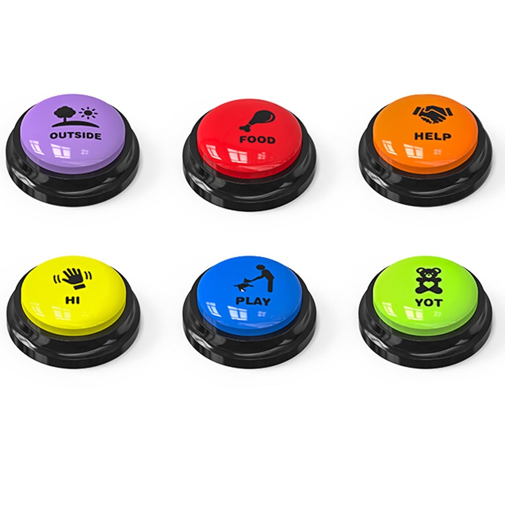 Acools Dog Buttons for Communication, 4 Dog Talking Button Set, Speaking Buttons for Cats and Dogs, 30s Voice Recordable Pet Training Buzzer with Waterproof Dog Activity Mat and 48 Scene Stickers