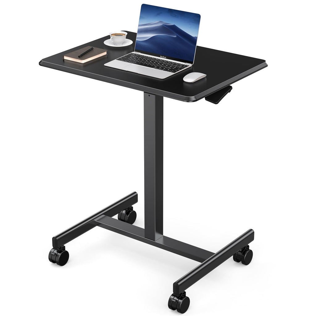 DUMOS Mobile Rolling Desk with Wheels Adjustable Height Small Standing Desks Portable Laptop PC Table Computer Workstation for Home Office Small Space Black