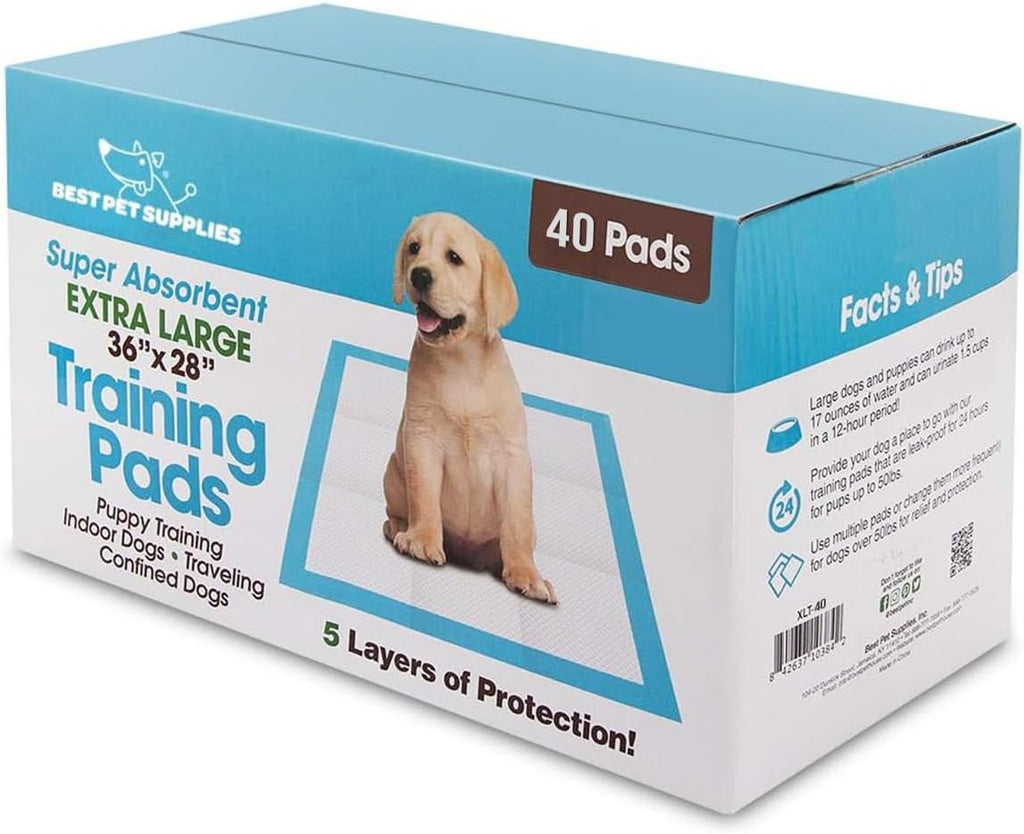 Best Pet Supplies XL (36 x 28 Inches) Puppy Pads 40 Count - Super Absorbent Dog Training Pads, Quick-Dry, Odor Control, Disposable Pee Pads, Leak-Proof Wee Wee Pads for Indoor Dogs – Baby Blue