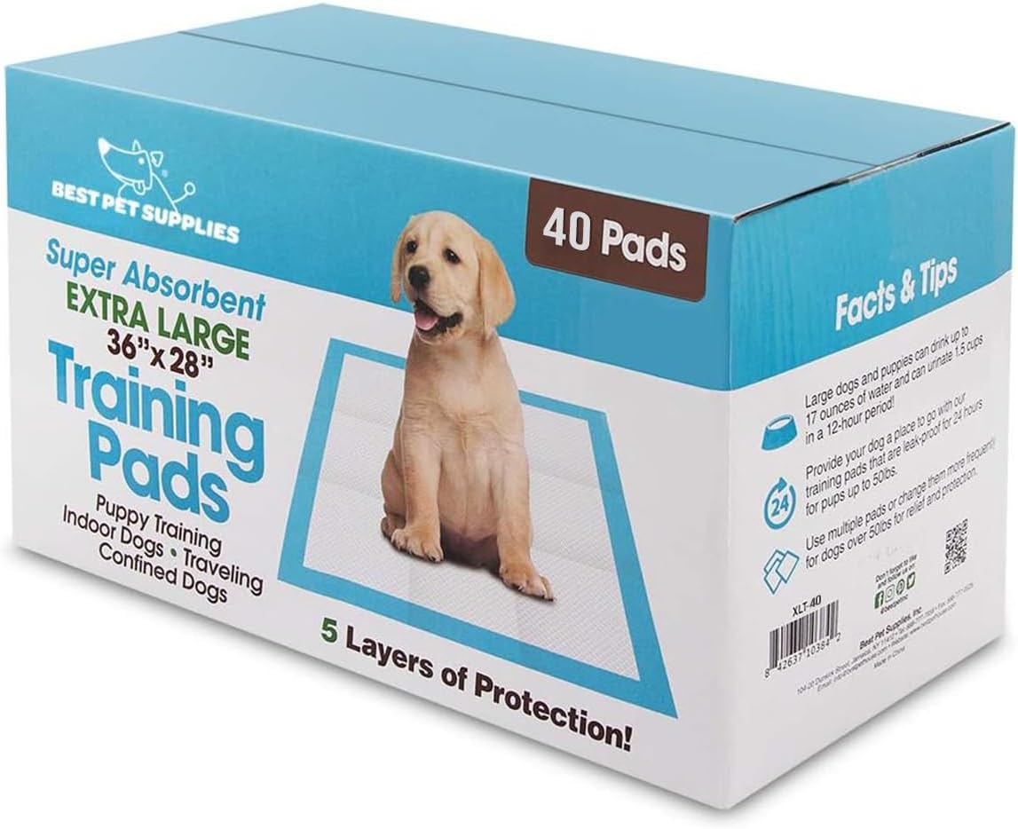 Best Pet Supplies XL (36 x 28 Inches) Puppy Pads 40 Count - Super Absorbent Dog Training Pads, Quick-Dry, Odor Control, Disposable Pee Pads, Leak-Proof Wee Wee Pads for Indoor Dogs – Baby Blue