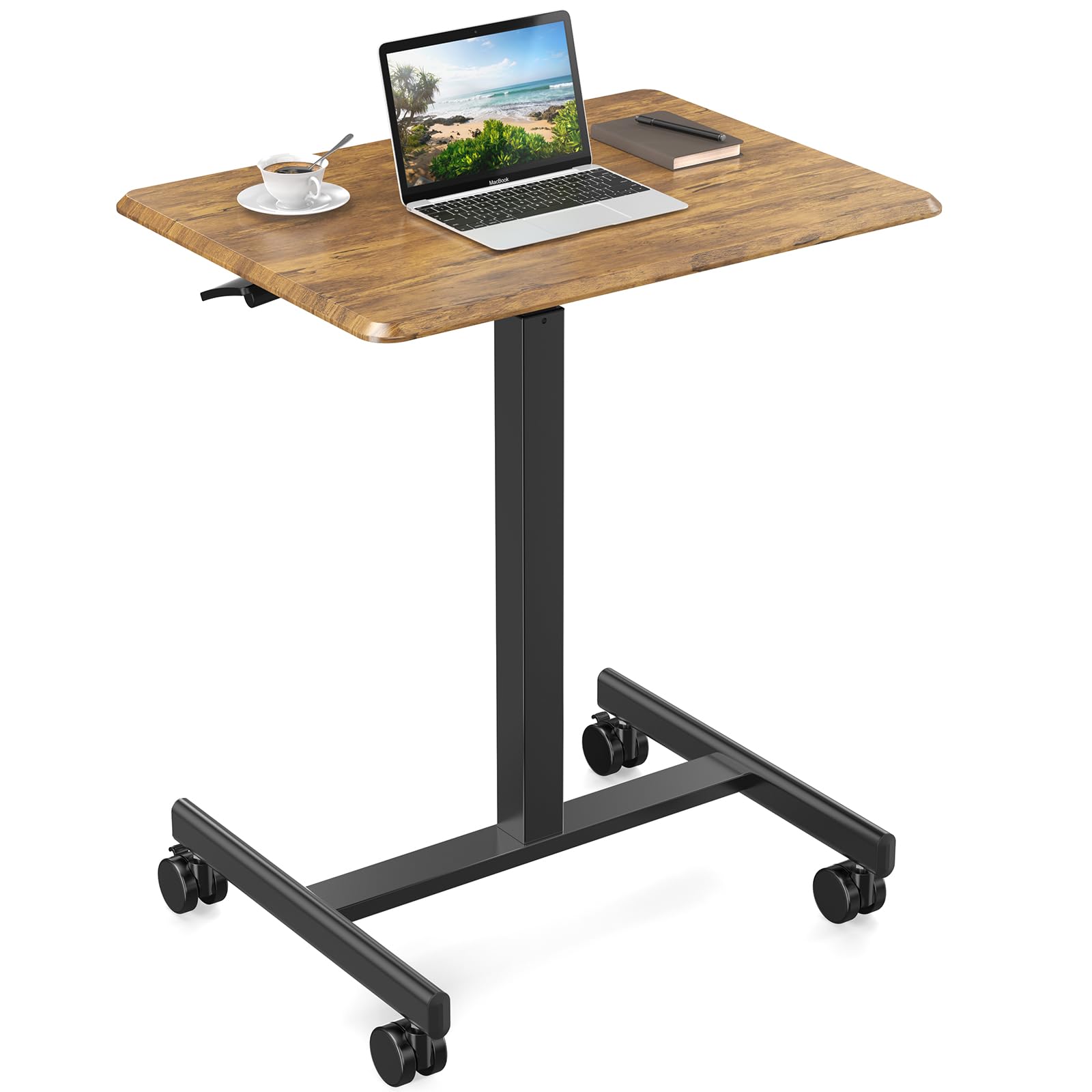 DUMOS Mobile Rolling Desk with Wheels Adjustable Height Small Standing Desks Portable Laptop PC Table Computer Workstation for Home Office Small Space Black