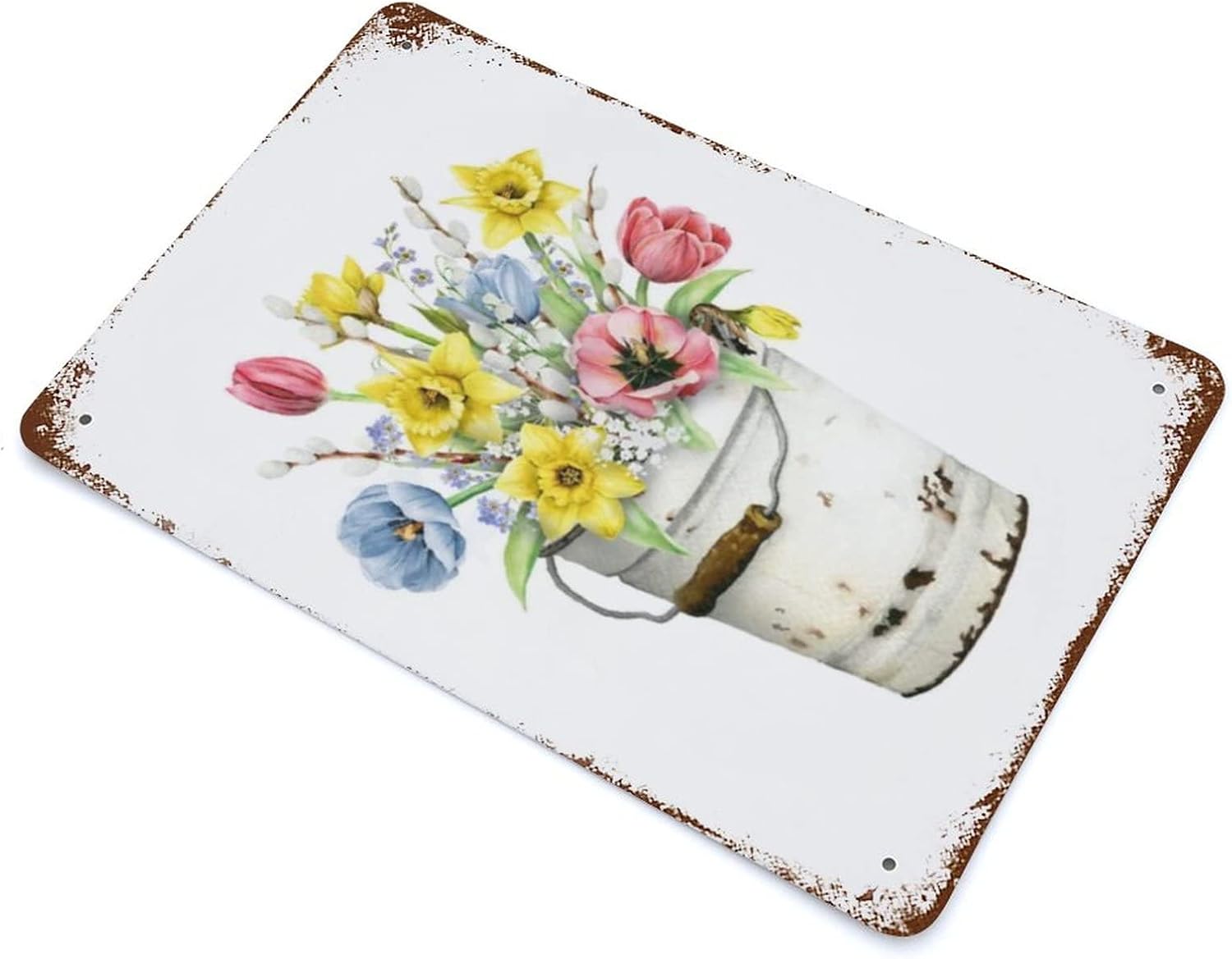 VIOFLOW Daffodil Floral Bouquet Farmhouse Metal Tin Sign Spring Flowers Wall Decor Funny Decoration for Home Kitchen Bar Garage Vintage Retro Poster Plaque Tin Signs 8X12 Inches