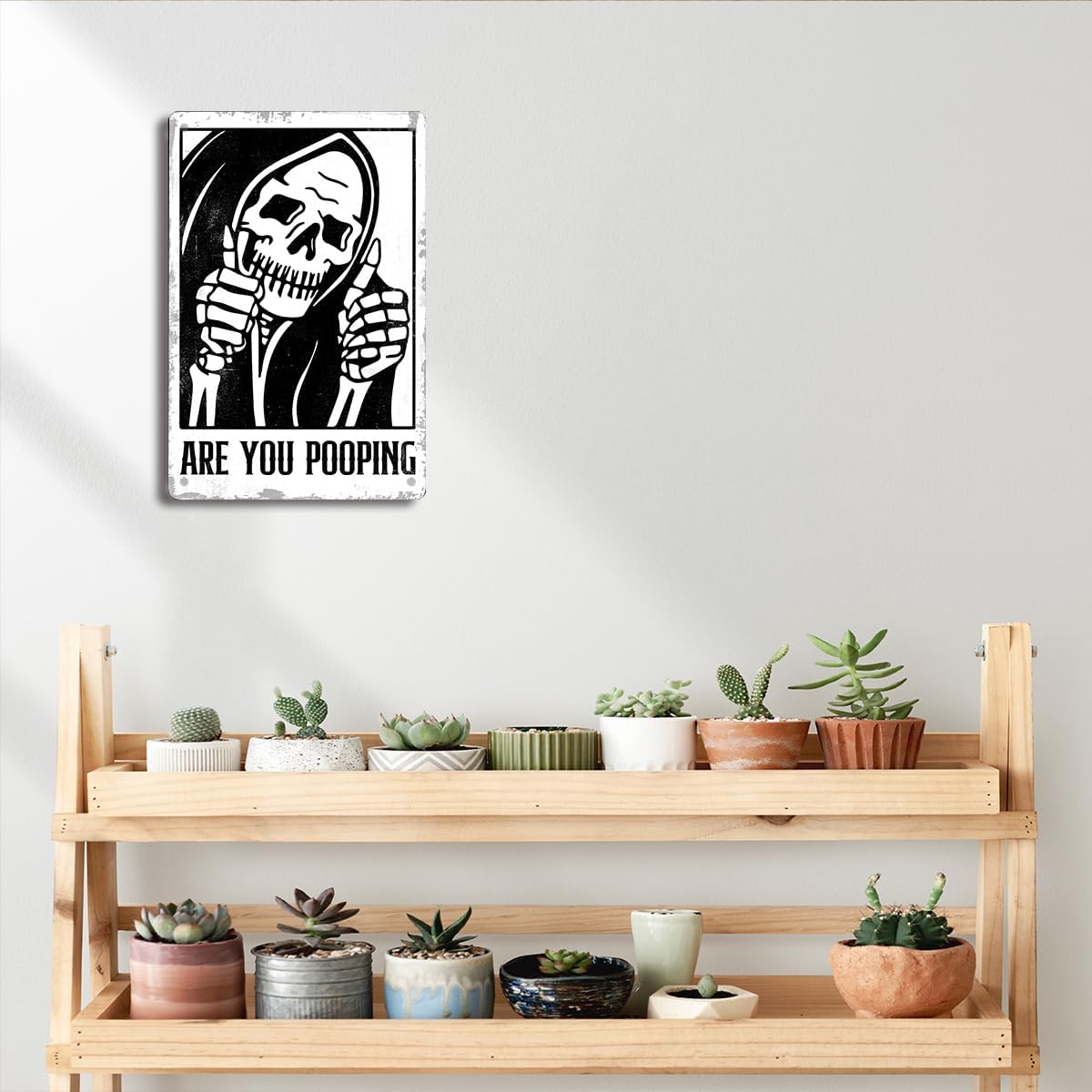 BEASTZHENG Funny Gothic Bathroom Home Decor Metal Tin Sign: Funny "Are You Pooping?" Bathroom Wall Art Decor Sign for Skull Lovers 8 X 12 Inches