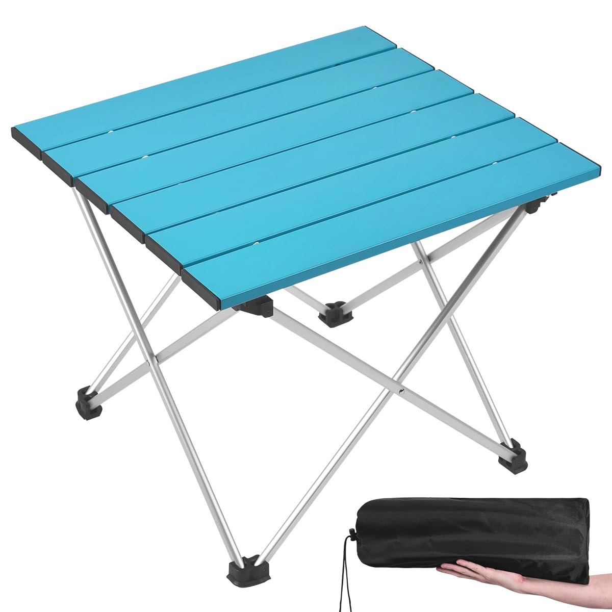 Grope Portable Camping Table with Aluminum Table Top, Folding Beach Table Easy to Carry, Prefect for Outdoor, Picnic, BBQ, Cooking, Festival, Beach, Home Use (Black-S)