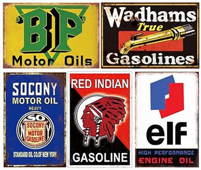 Reproduced Vintage Tin Sign Pack, Gas Oil Retro Advert Antique Metal Signs for Garage Man Cave Bar Kitchen, Nostalgic Car Decor, 8x12 Inch (24 pieces B)