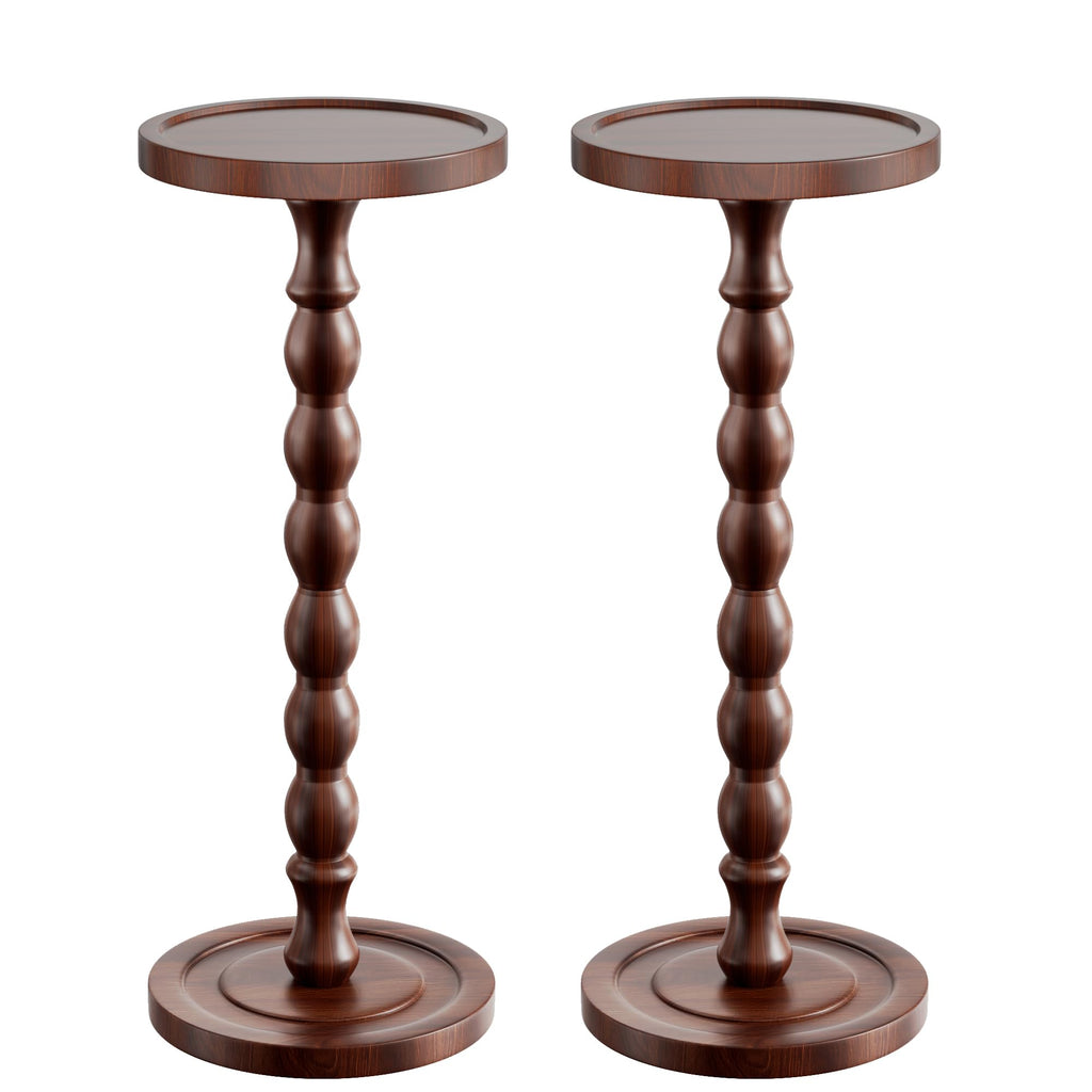Small Side Table, Rubberwood‌ Drink Table for Small Spaces, Solid Wood Pedestal Coffee Tables, Round End Tables for Living Room, Sofa Couch, Bedroom, Corners, and Office (Brown, 9.4 inch)