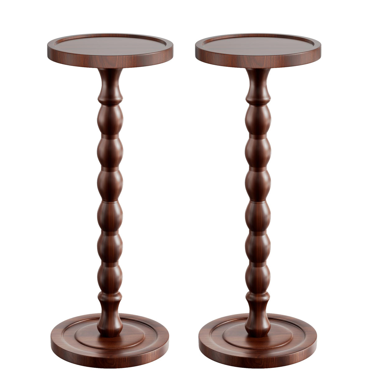 Small Side Table, Rubberwood‌ Drink Table for Small Spaces, Solid Wood Pedestal Coffee Tables, Round End Tables for Living Room, Sofa Couch, Bedroom, Corners, and Office (Brown, 9.4 inch)