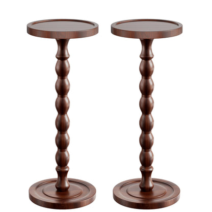 Small Side Table, Rubberwood‌ Drink Table for Small Spaces, Solid Wood Pedestal Coffee Tables, Round End Tables for Living Room, Sofa Couch, Bedroom, Corners, and Office (Brown, 9.4 inch)