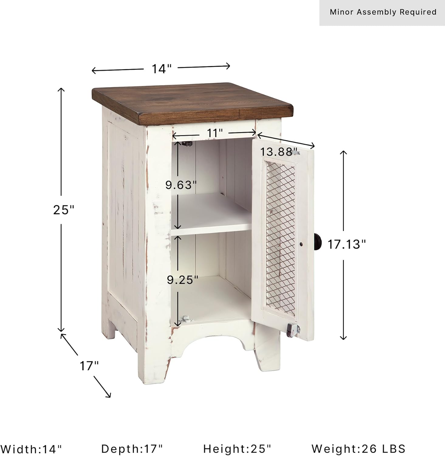 Signature Design by Ashley Wystfield Farmhouse Chair Side End Table with Cabinet Door for Storage, White & Brown with Distressed Finish