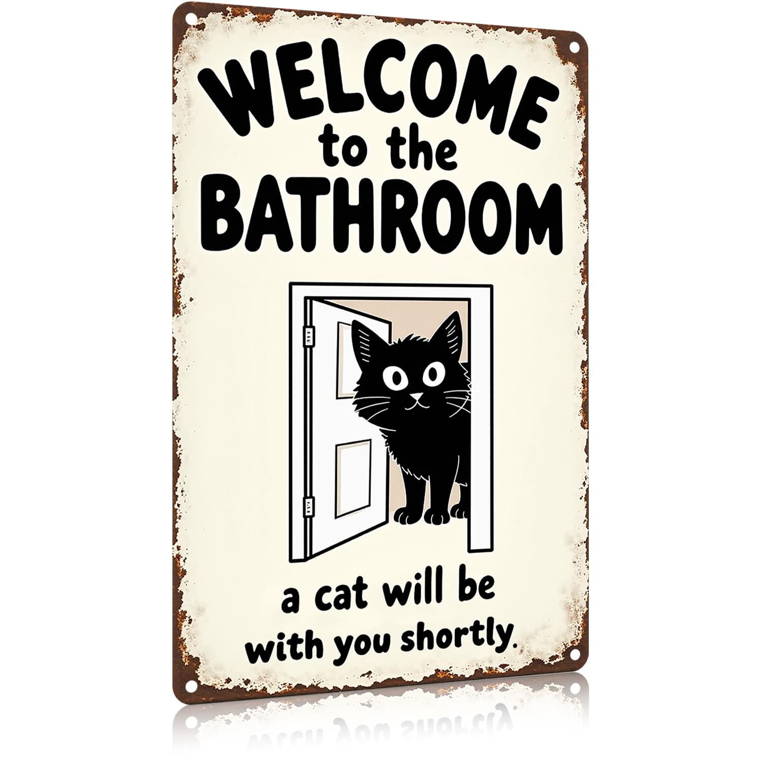 Funnysign Cat Lovers Gifts Welcome To The Bathroom A Cat Will Be with You Tin Sign for Bathroom Toilet Decor 8 X 12 Inch(9826)