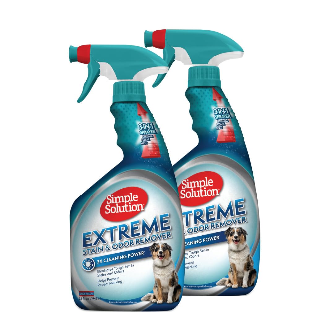 Simple Solution Extreme Pet Stain and Odor Eliminator Spray, Pee Stain Remover, Enzyme Cleaner, 3X Pro-Bacteria Cleaning Power, Dog Odor Remover, 32 oz