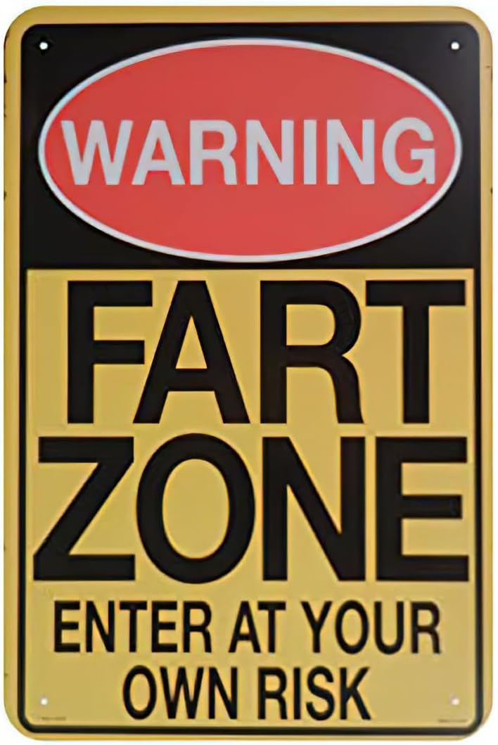 Warning Fart Zone Enter at Your Own Risk Funny Metal Tin Sign Wall Sign Plaque Poster for Home Bathroom Cafe Bar Pub Wall Decor 8x12Inch(15T40)