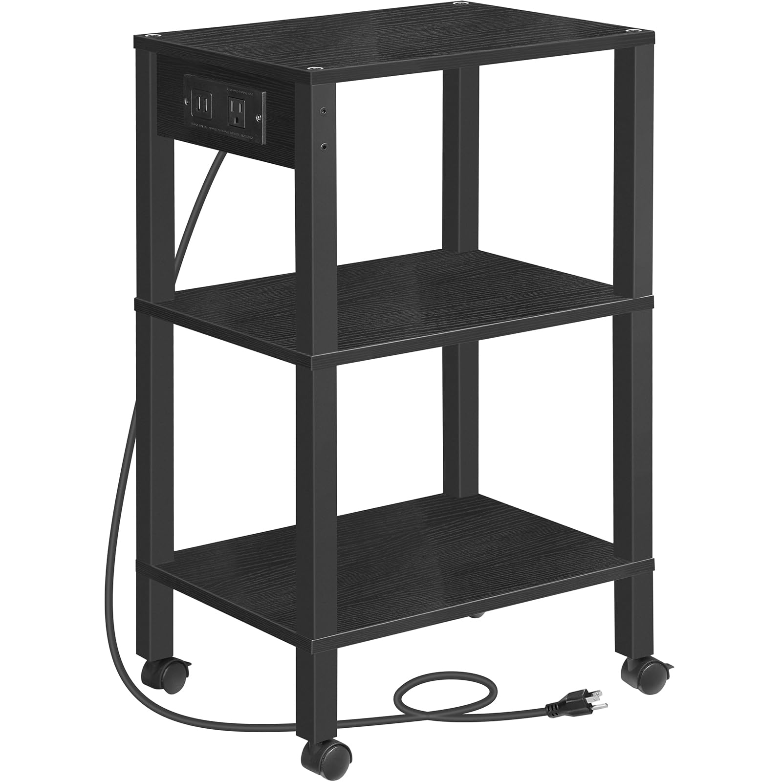HOOBRO 2-Tier Printer Stand with Charging Station, Under Desk Printer Table, Printer Cart with Storage Shelves, Shelf for Small Spaces, for Home Office, Rustic Brown and Black BF38UPS01
