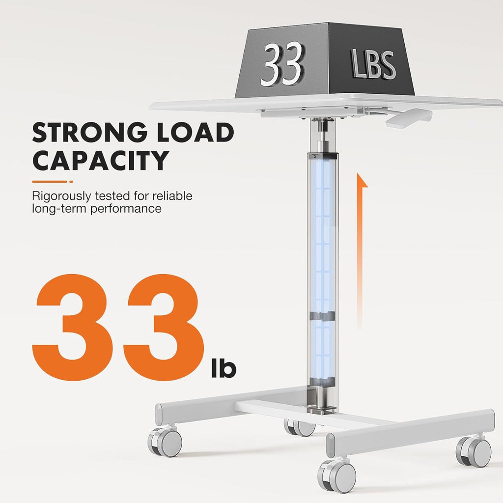 Sweetcrispy Mobile Rolling Desk with Lockable Wheels, Small Standing Laptop Desks, Sit Stand Adjustable Height Table Portable, Computer Workstations for Home Office, White