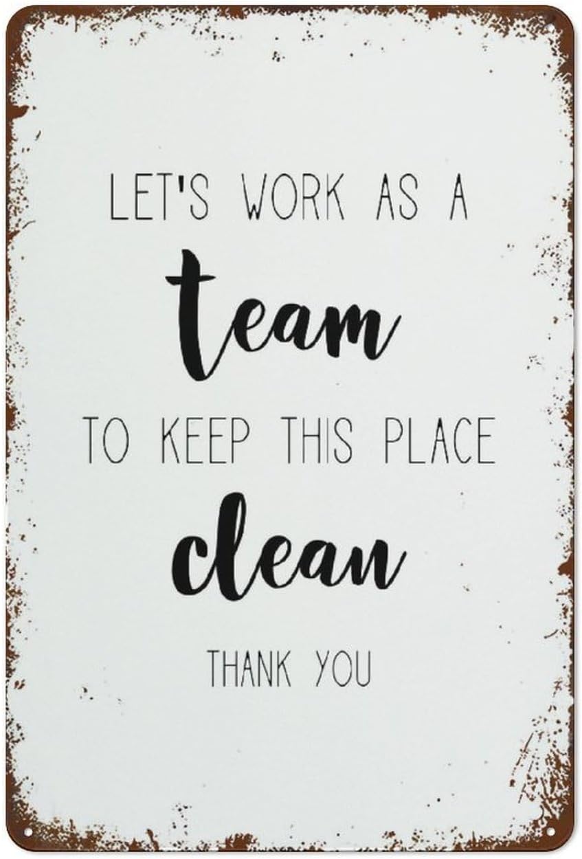 Funny Vintage Wall Sign Decor Lets Work As A Team to Keep This Place Clean Office Art Break Room Art Sign 8x12 Inch for Home Kitchen Wall Bar Coffee Shop Decoration