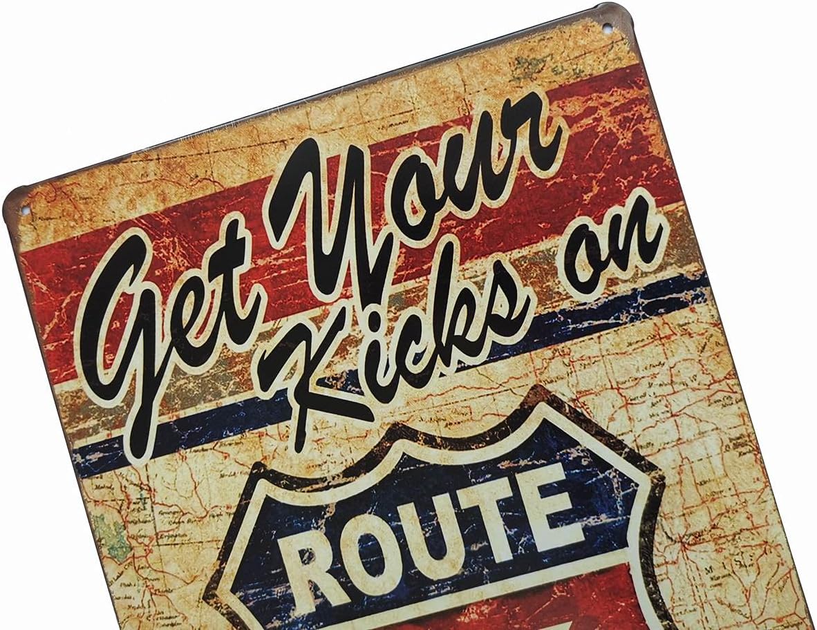 ERLOOD Get Your Kicks Route 66 Metal Retro Wall Plaque Decor Vintage Tin Sign 12 X 8