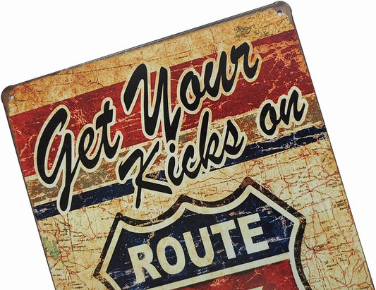 ERLOOD Get Your Kicks Route 66 Metal Retro Wall Plaque Decor Vintage Tin Sign 12 X 8