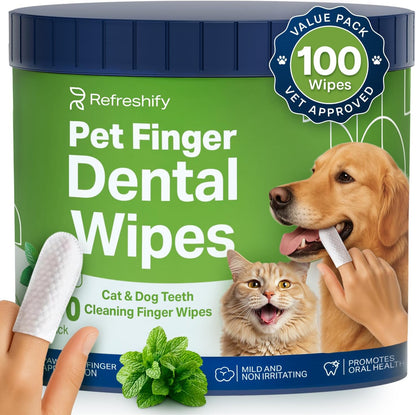 Dog Teeth Cleaning Wipes - 100 Value Pack - Fresh Mint Dog Dental Wipes, Vet Formulated Pet Teeth Cleaning Finger Wipes for Dogs & Cats – Effective Dog Teeth Cleaning, Plaque & Tartar Solution