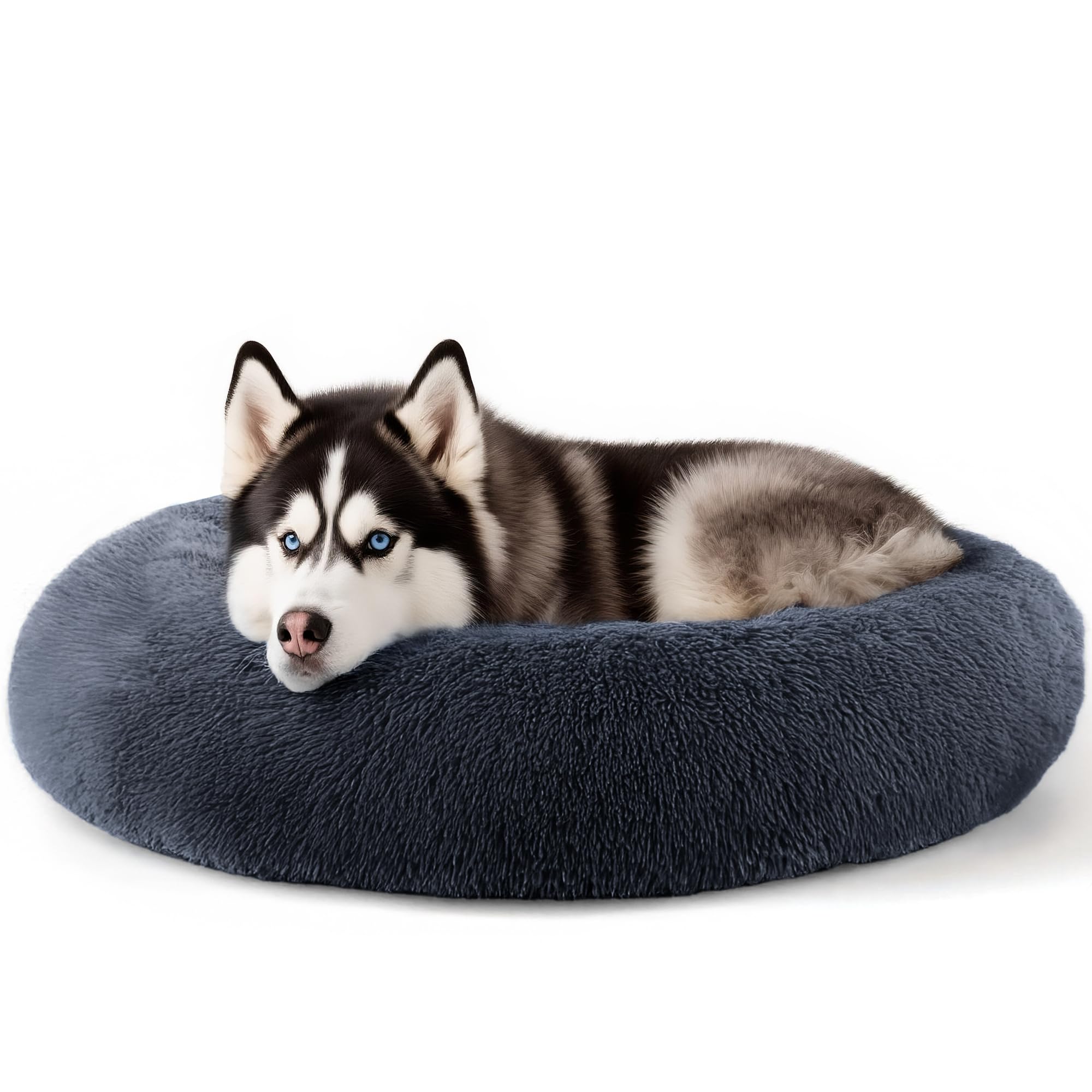 Hoewina Dog & Cat Bed for Indoor Cats, 20in Calming Donut Bed for Puppy and Kitten, Washable Round Fluffy Pet Bed for Small Medium Dogs and Cats (Light Grey)
