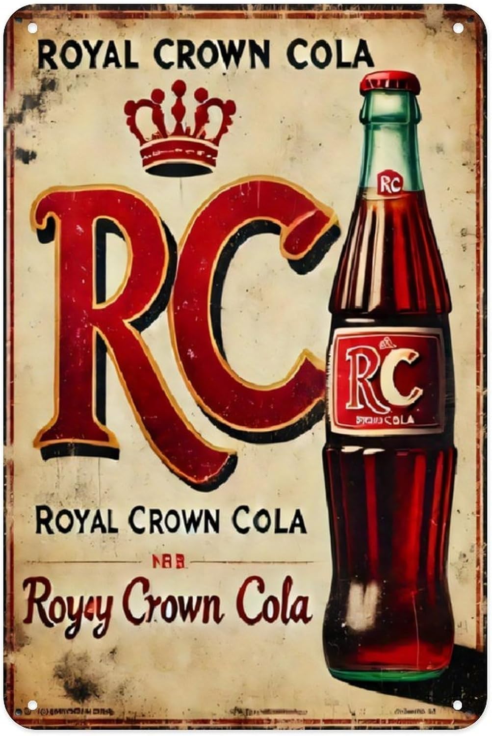 Royal Crown Cola Tin Sign， Vintage Soda Pop Metal Sign Print Aesthetic Room Decoration for Home Bedroom Kitchen Bar Coffee Dorm Bathroom Wall Decor 8 X 12 in