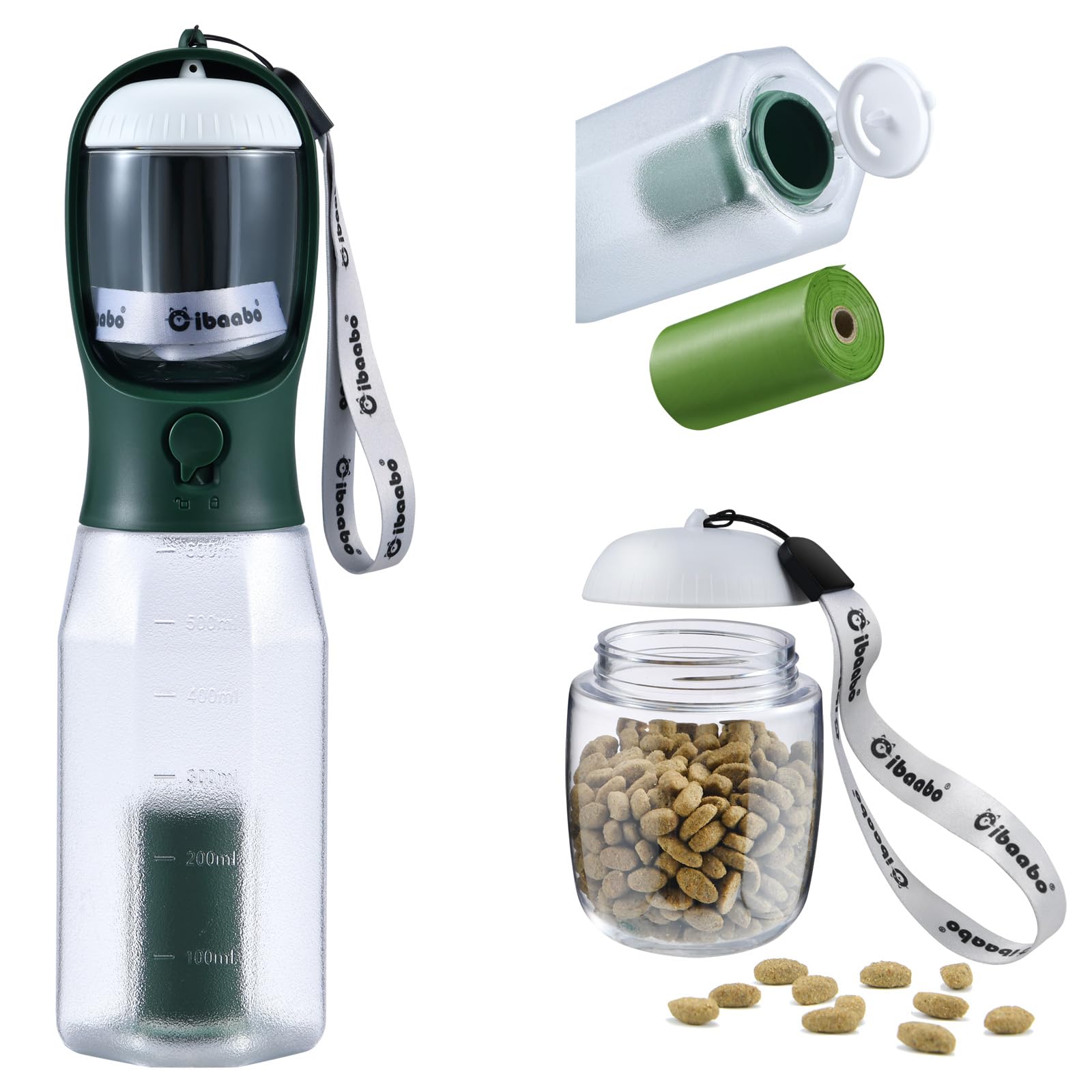 Cibaabo Dog Water Bottle with Food Container & Poop Bag Holder, Travel Water Bowl, Portable Pet Dispenser, Girl Dog Accessories Stuff Items Essentials Gift for Yorkie Chihuahua Walking Hiking