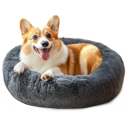 Hoewina Dog & Cat Bed for Indoor Cats, 20in Calming Donut Bed for Puppy and Kitten, Washable Round Fluffy Pet Bed for Small Medium Dogs and Cats (Light Grey)