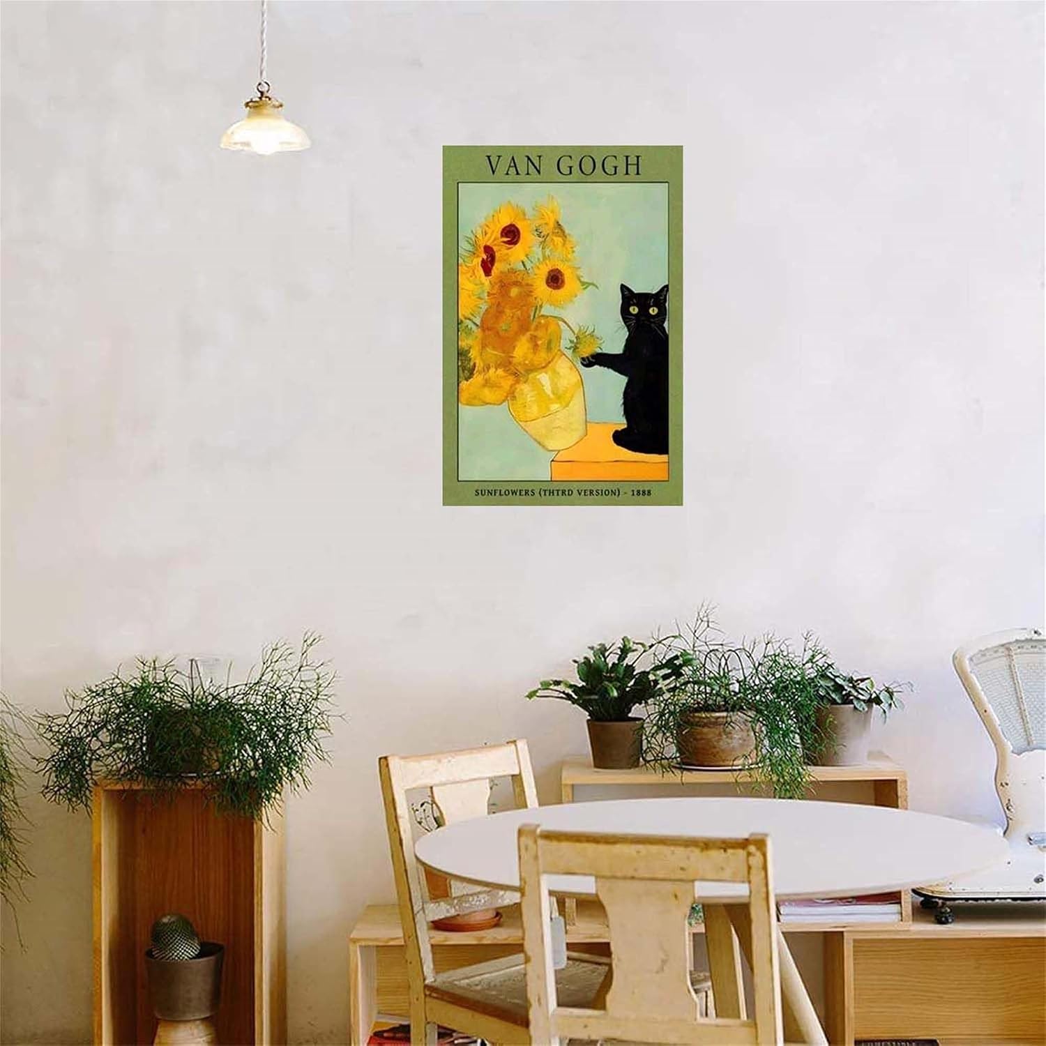 Van Gogh Sunflowers Black Cat Metal Tin Sign - Funny Art Parody Wall Decor, Vintage Floral Cat Lover Gift for Home, Office, & Art Enthusiasts,or Covered Patios, 8x12 Inches